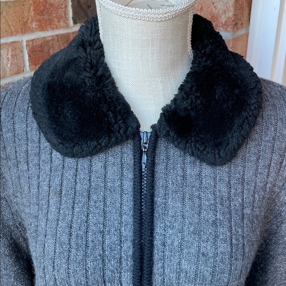 Herman Geist Wool With Faux Fur Zip Up Cardigan Sweater - Picture 3 of 10